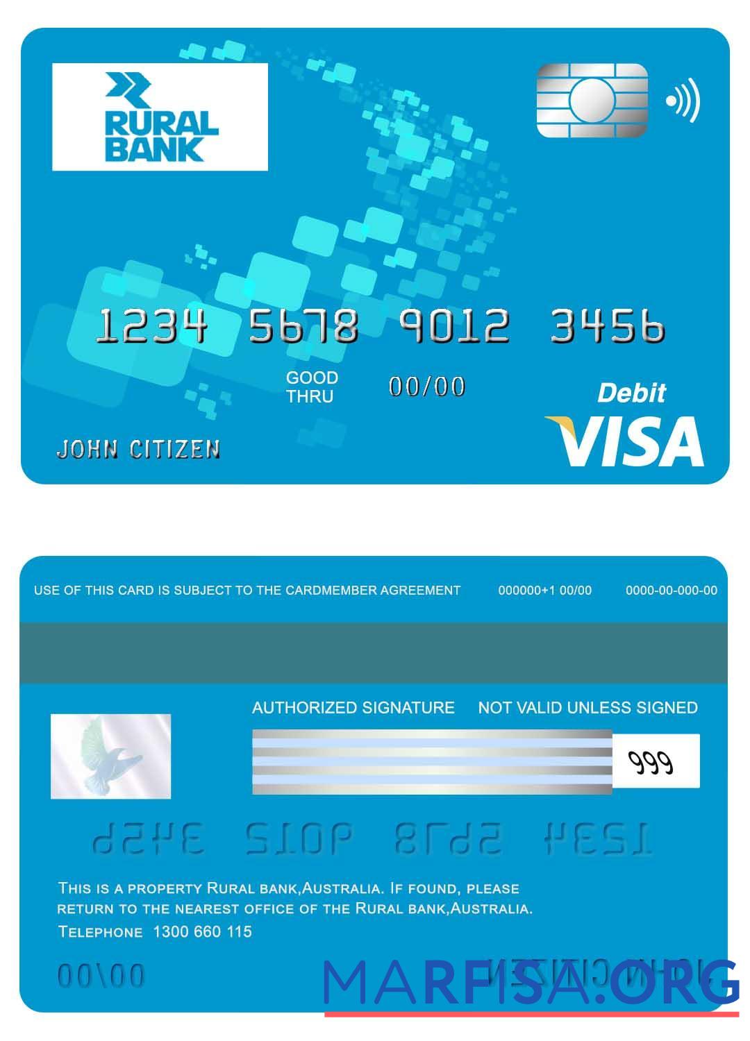 Blank Australia Rural bank visa card real example